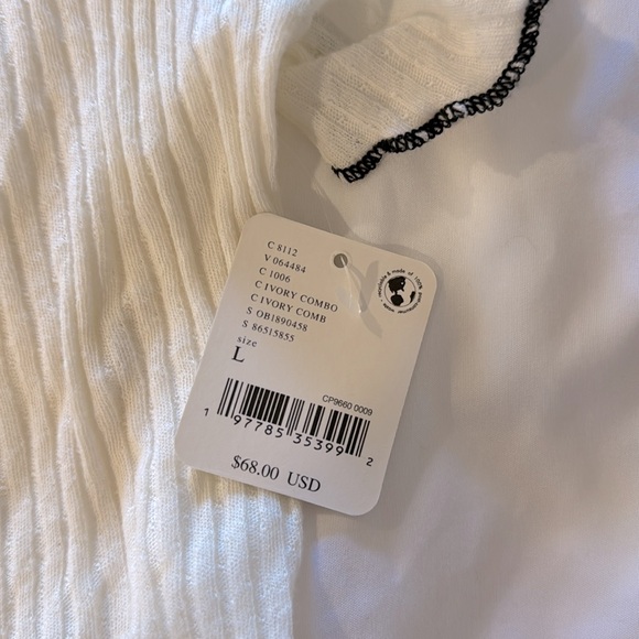 Free People Sarafina Short Sleeve Top in Ivory Combo, Size L NWT - Picture 4 of 6